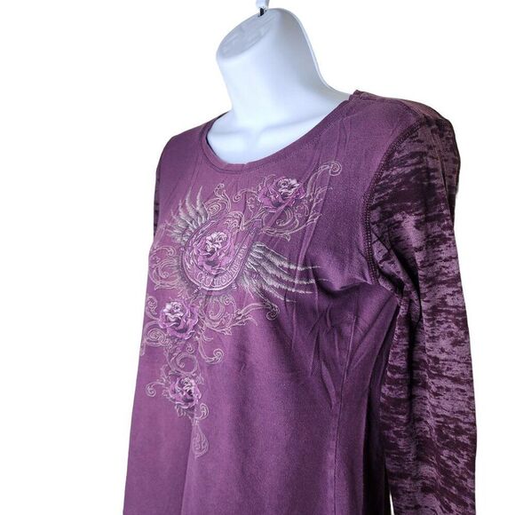 Vintage Y2K Cowgirl Up Long Sleeve Burnout TShirt Roses Womens Size M Purple - Picture 3 of 6